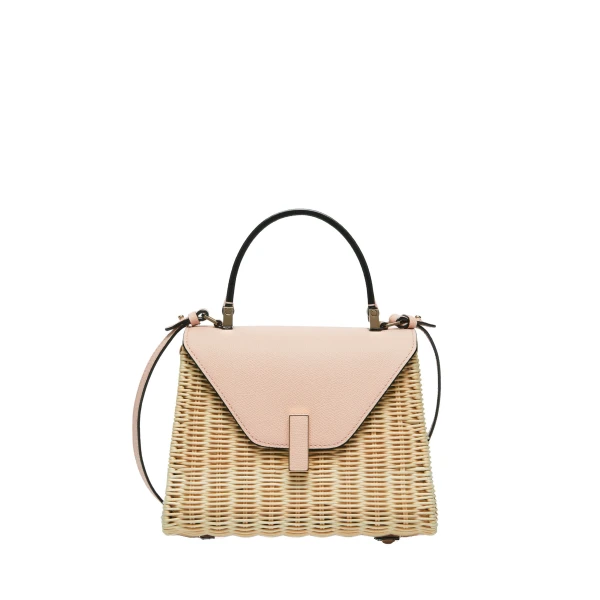 Valextra Iside Wicker Top Handle Mini Bag in Beige and Bonne Mine Pink | Mini Bags | Luxury Shoes 