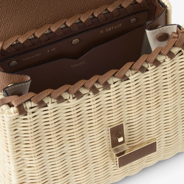 Valextra Iside Wicker Top Handle Mini Bag in Beige and Chocolate Brown | Mini Bags | Luxury Shoes 