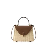 Valextra Iside Wicker Top Handle Mini Bag in Beige and Chocolate Brown | Mini Bags | Luxury Shoes 