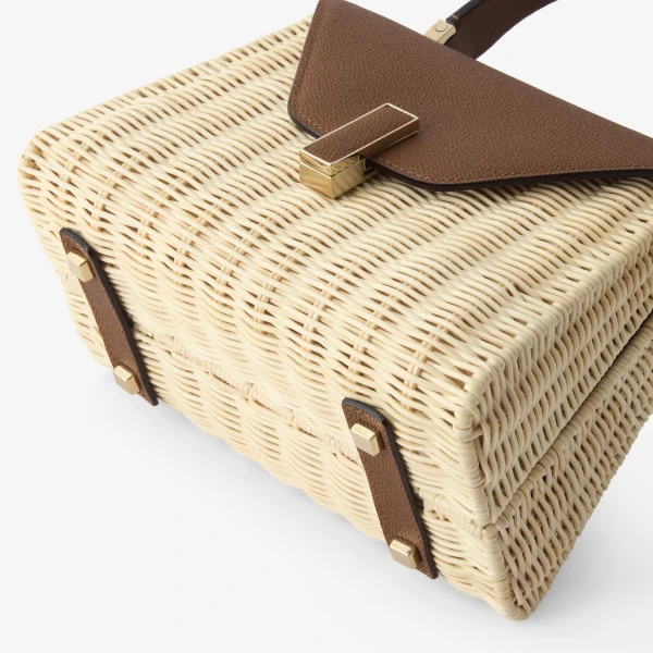 Valextra Iside Wicker Top Handle Mini Bag in Beige and Chocolate Brown | Mini Bags | Luxury Shoes 