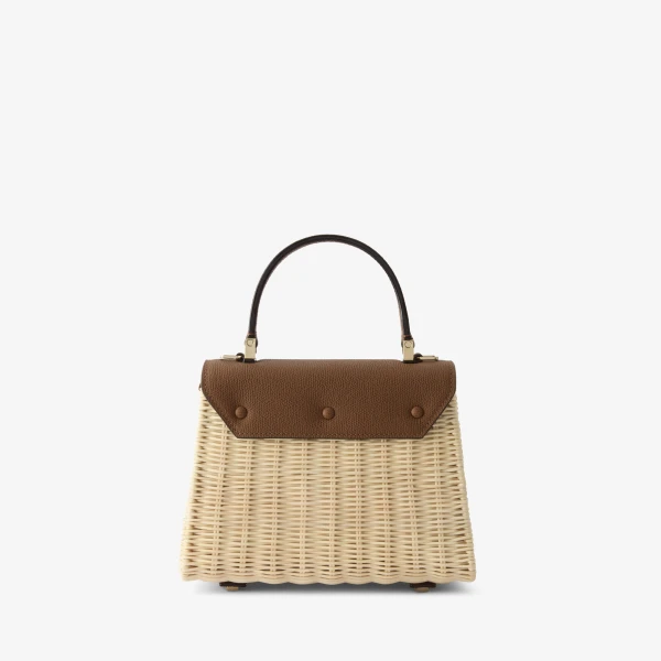 Valextra Iside Wicker Top Handle Mini Bag in Beige and Chocolate Brown | Mini Bags | Luxury Shoes 
