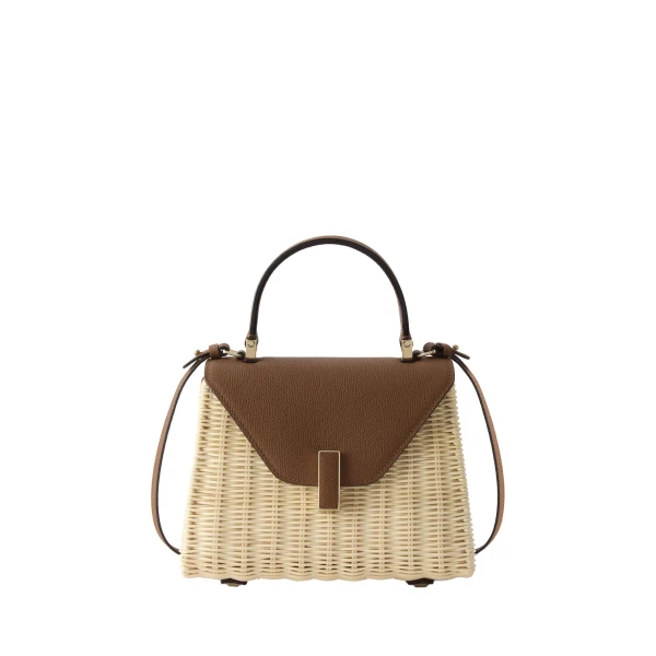Valextra Iside Wicker Top Handle Mini Bag in Beige and Chocolate Brown | Mini Bags | Luxury Shoes 