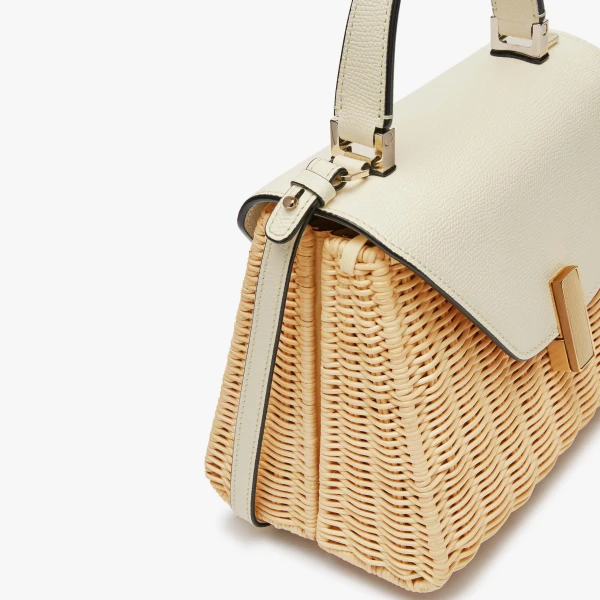 Valextra Iside Wicker Top Handle Mini Bag in Beige and Pergamena White | Mini Bags | Luxury Shoes 