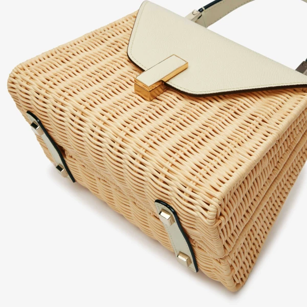 Valextra Iside Wicker Top Handle Mini Bag in Beige and Pergamena White | Mini Bags | Luxury Shoes 