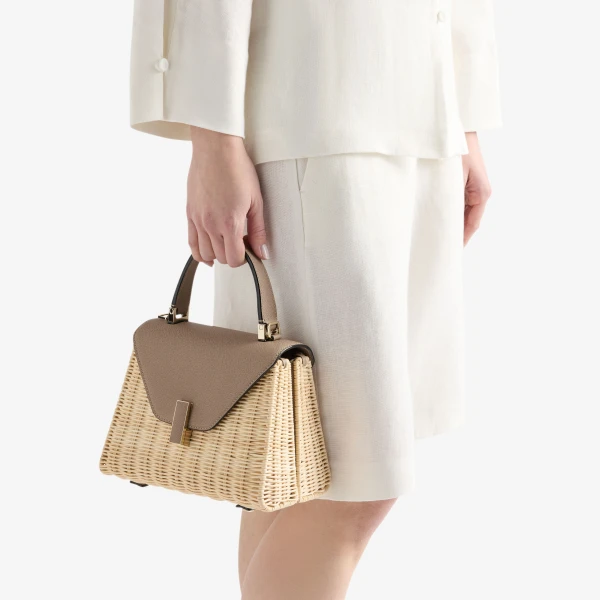 Valextra Iside Wicker Top Handle Mini Bag in Beige and Sahara | Mini Bags | Luxury Shoes 