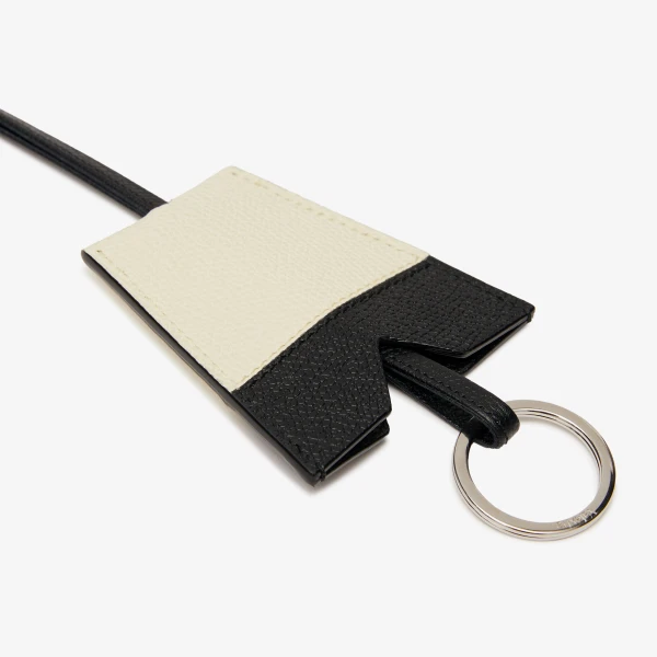 Valextra Key Holder with Lanyard in Pergamena White and Black | Keys Holder | Luxury Shoes 