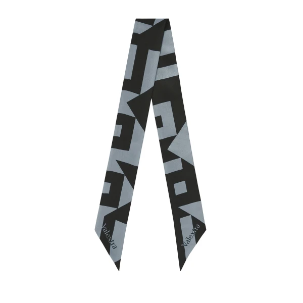 Valextra Love Lines Silk Band in Niagara Blue and Black | Scarves | Luxury Shoes 