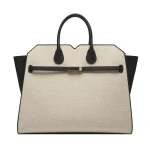 Valextra Milano Canvas Two Handles Large Bag in Sand Brown and Black | Totes & Top-Handle Bags | Luxury Shoes 