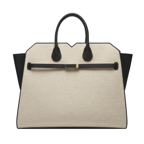 Valextra Milano Canvas Two Handles Large Bag in Sand Brown and Black | Totes & Top-Handle Bags | Luxury Shoes 