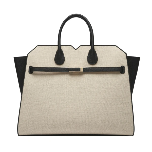 Valextra Milano Canvas Two Handles Large Bag in Sand Brown and Black | Totes & Top-Handle Bags | Luxury Shoes 