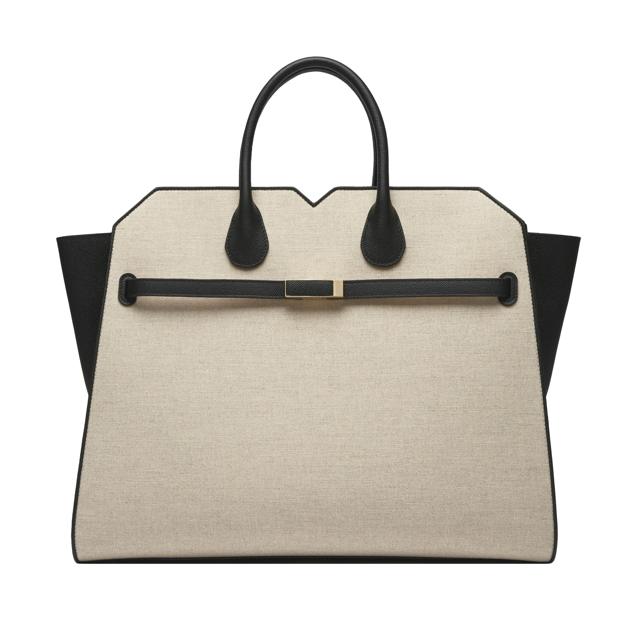 Valextra Milano Canvas Two Handles Large Bag in Sand Brown and Black Valextra Milano Canvas Two Handles Large Bag in Sand Brown and Black | Totes & Top-Handle Bags | Luxury Shoes