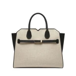Valextra Milano Canvas Two Handles Medium Bag in Sand Brown and Black | Totes & Top-Handle Bags | Luxury Shoes 