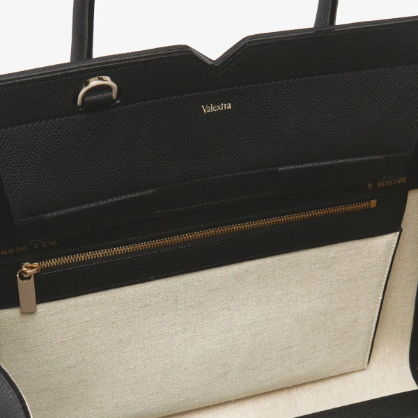 Valextra Milano Canvas Two Handles Medium Bag in Sand Brown and Black | Totes & Top-Handle Bags | Luxury Shoes 