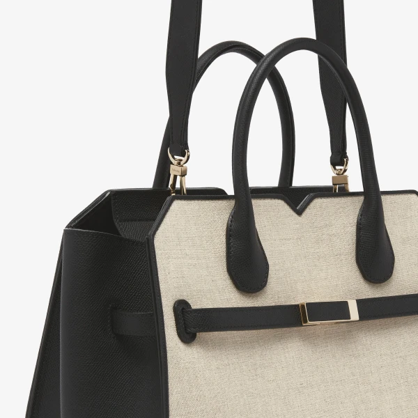 Valextra Milano Canvas Two Handles Medium Bag in Sand Brown and Black | Totes & Top-Handle Bags | Luxury Shoes 