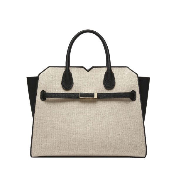 Valextra Milano Canvas Two Handles Medium Bag in Sand Brown and Black | Totes & Top-Handle Bags | Luxury Shoes 