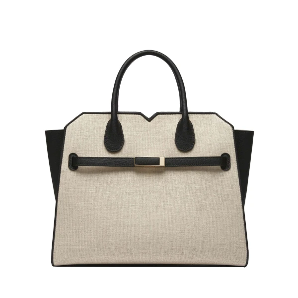 Valextra Milano Canvas Two Handles Medium Bag in Sand Brown and Black | Totes & Top-Handle Bags | Luxury Shoes 