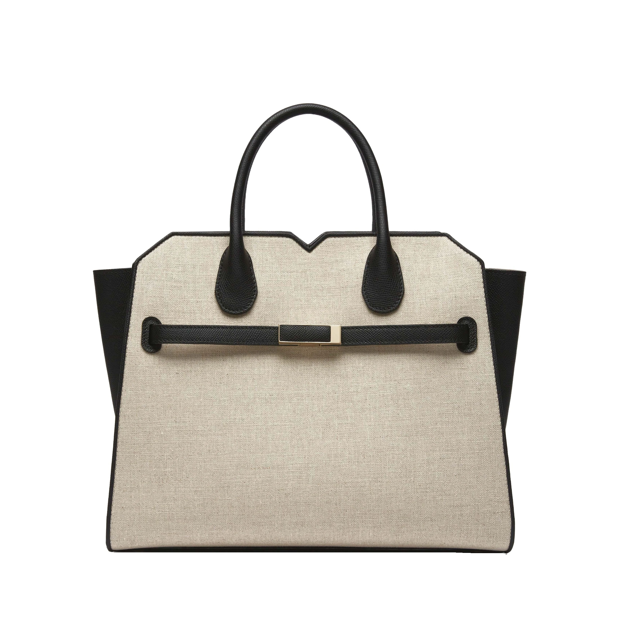 Valextra Milano Canvas Two Handles Medium Bag in Sand Brown and Black Valextra Milano Canvas Two Handles Medium Bag in Sand Brown and Black | Totes & Top-Handle Bags | Luxury Shoes
