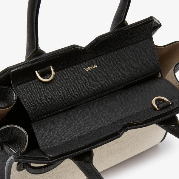 Valextra Milano Canvas Two Handles Mini Bag in Sand Brown and Black | Mini Bags | Luxury Shoes 