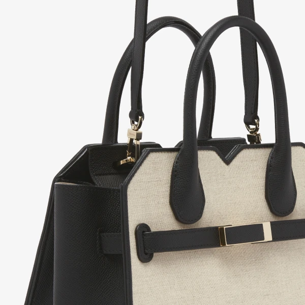 Valextra Milano Canvas Two Handles Mini Bag in Sand Brown and Black | Mini Bags | Luxury Shoes 