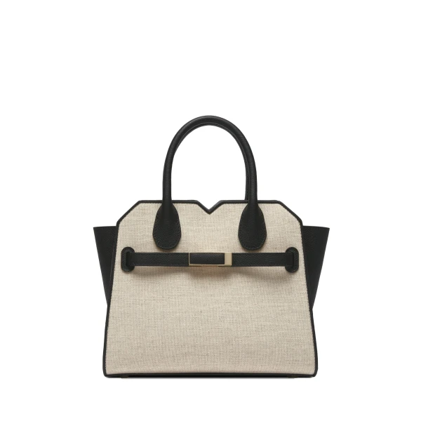 Milano Canvas Two Handles Mini Bag in Sand Brown and Black