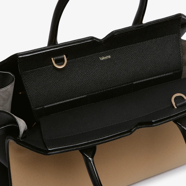 Valextra Milano Chiaroscuro Two Handles Medium Bag in Cashmere Beige and Black | Totes & Top-Handle Bags | Luxury Shoes 