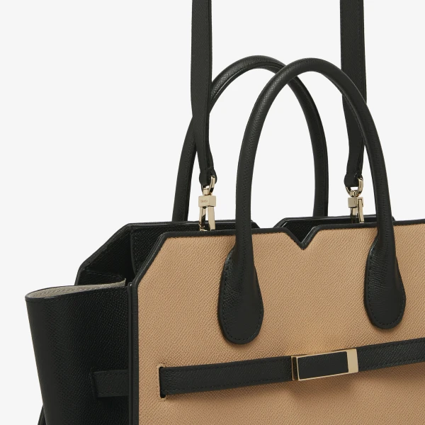 Valextra Milano Chiaroscuro Two Handles Medium Bag in Cashmere Beige and Black | Totes & Top-Handle Bags | Luxury Shoes 