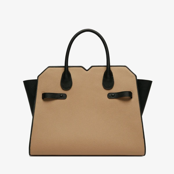 Valextra Milano Chiaroscuro Two Handles Medium Bag in Cashmere Beige and Black | Totes & Top-Handle Bags | Luxury Shoes 