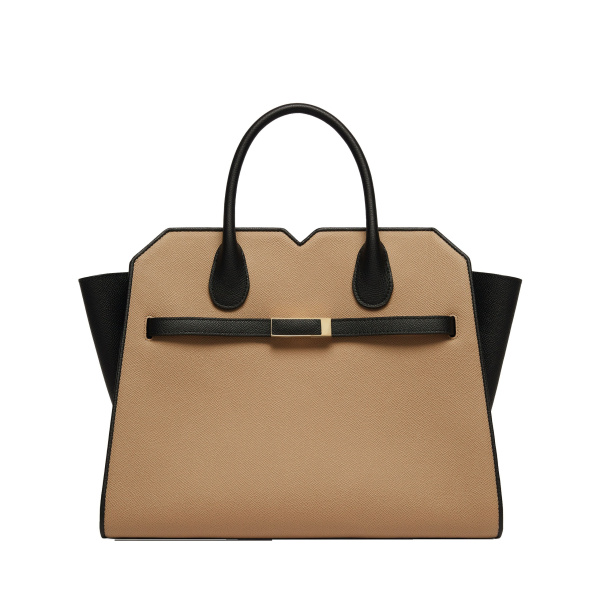 Valextra Milano Chiaroscuro Two Handles Medium Bag in Cashmere Beige and Black | Totes & Top-Handle Bags | Luxury Shoes 