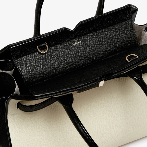 Valextra Milano Chiaroscuro Two Handles Medium Bag in Pergamena White and Black | Totes & Top-Handle Bags | Luxury Shoes 