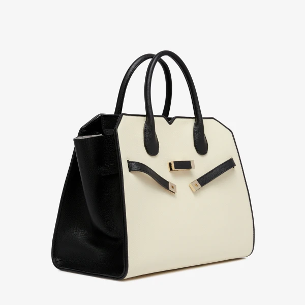 Valextra Milano Chiaroscuro Two Handles Medium Bag in Pergamena White and Black | Totes & Top-Handle Bags | Luxury Shoes 
