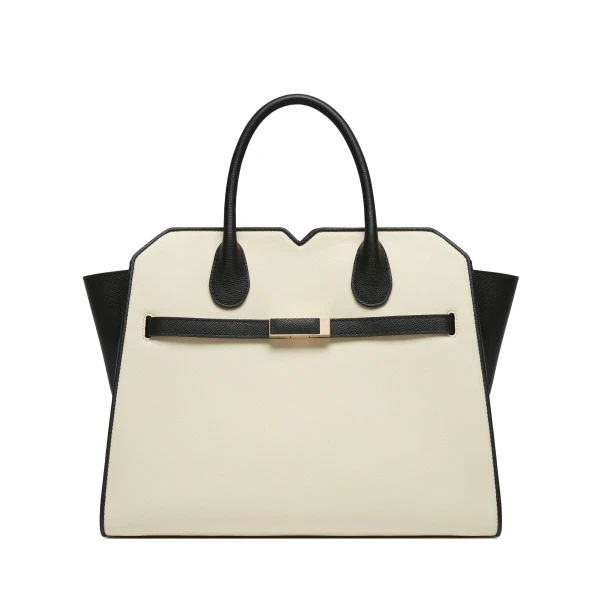 Valextra Milano Chiaroscuro Two Handles Medium Bag in Pergamena White and Black | Totes & Top-Handle Bags | Luxury Shoes 