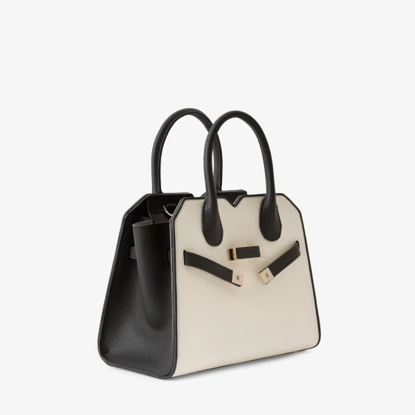 Valextra Milano Chiaroscuro Two Handles Mini Bag in Pergamena White and Black | Mini Bags | Luxury Shoes 