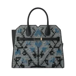 Valextra Milano Flower Pibiones Two Handles Medium Bag in Grey, Niagara Blue and Black | Totes & Top-Handle Bags | Luxury Shoes 