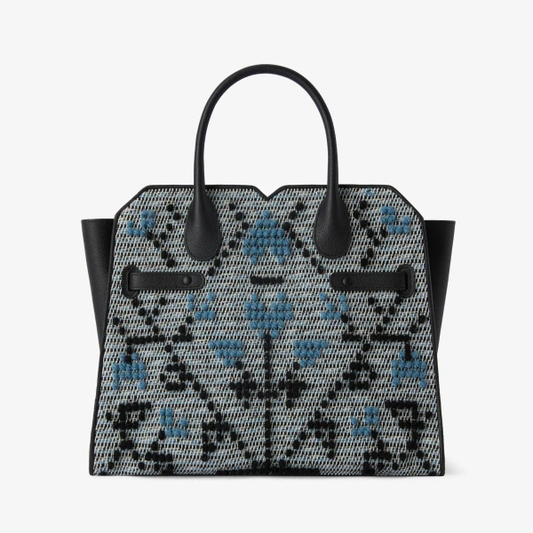 Valextra Milano Flower Pibiones Two Handles Medium Bag in Grey, Niagara Blue and Black | Totes & Top-Handle Bags | Luxury Shoes 