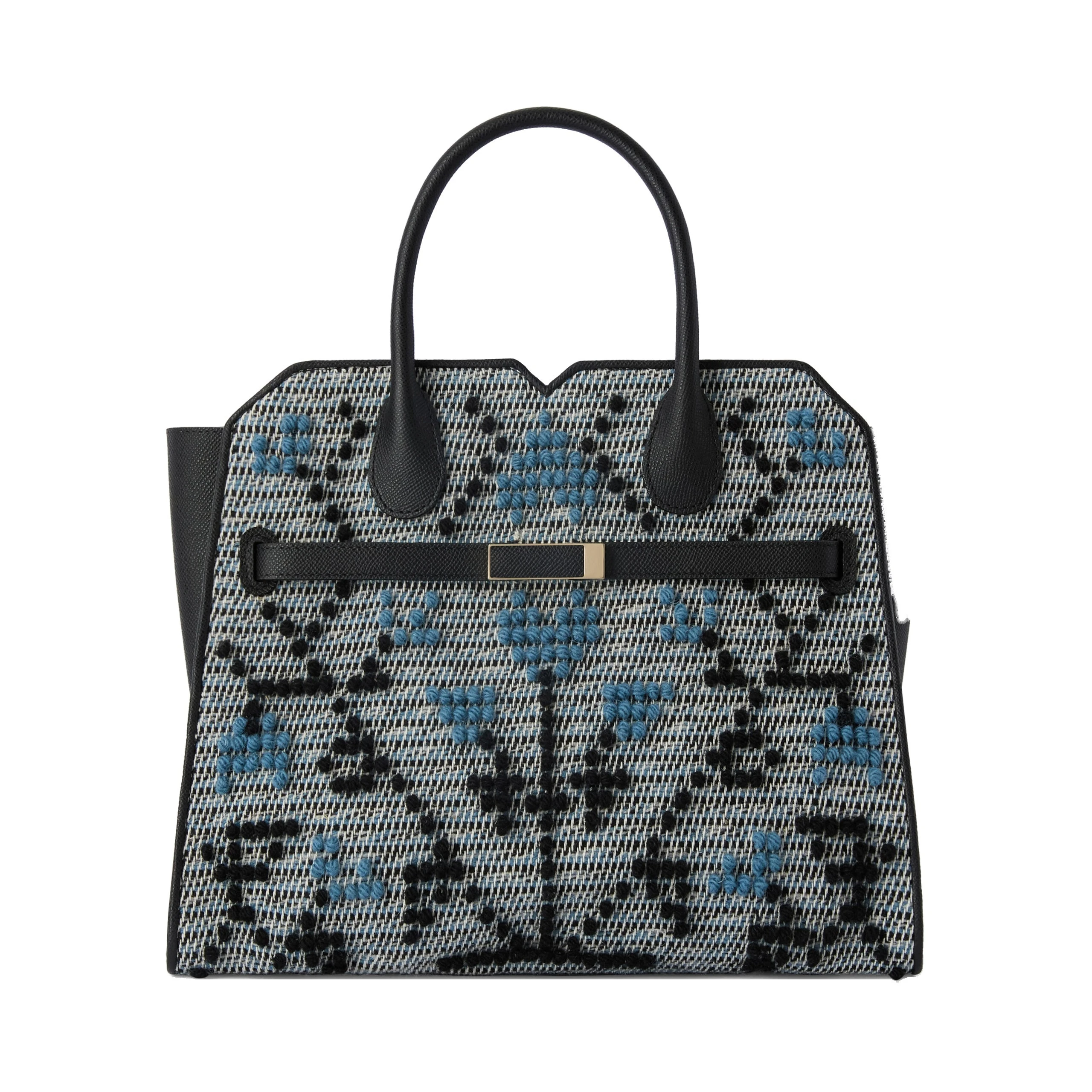Valextra Milano Flower Pibiones Two Handles Medium Bag in Grey, Niagara Blue and Black Valextra Milano Flower Pibiones Two Handles Medium Bag in Grey, Niagara Blue and Black | Totes & Top-Handle Bags | Luxury Shoes