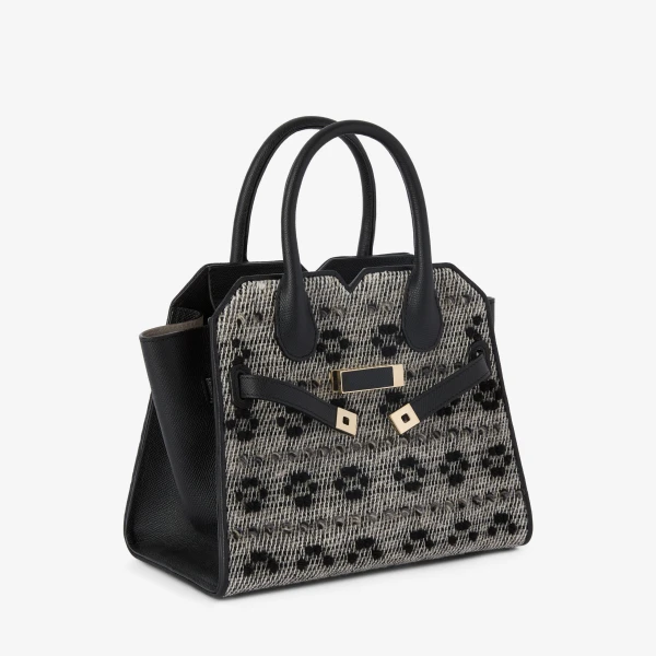Valextra Milano Flowers Pibiones Two Handles Mini Bag in Grey and Black | Mini Bags | Luxury Shoes 
