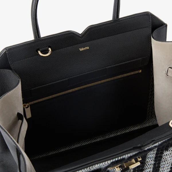Valextra Milano Forest Pibiones Two Handles Medium Bag in Black and Grey | Totes & Top-Handle Bags | Luxury Shoes 