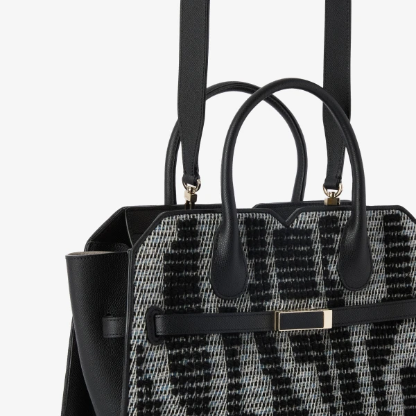 Valextra Milano Forest Pibiones Two Handles Medium Bag in Black and Grey | Totes & Top-Handle Bags | Luxury Shoes 