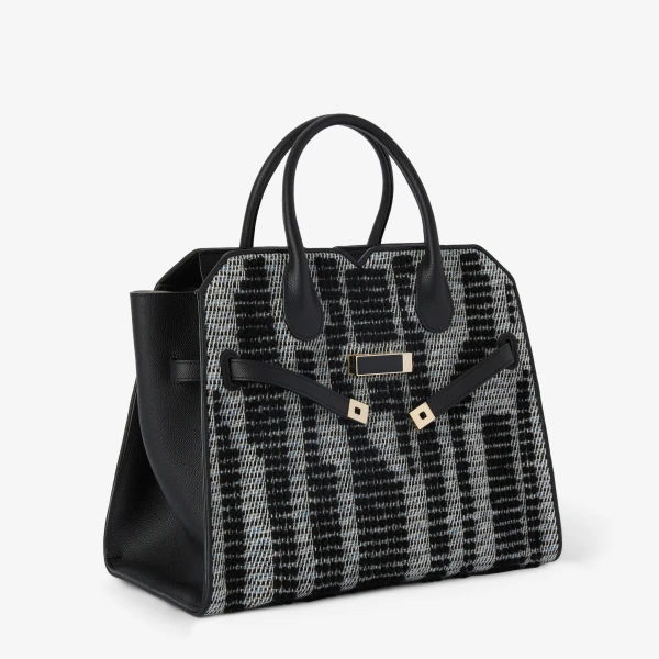 Valextra Milano Forest Pibiones Two Handles Medium Bag in Black and Grey | Totes & Top-Handle Bags | Luxury Shoes 