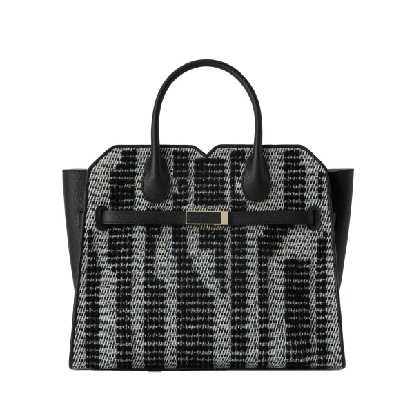 Valextra Milano Forest Pibiones Two Handles Medium Bag in Black and Grey | Totes & Top-Handle Bags | Luxury Shoes 