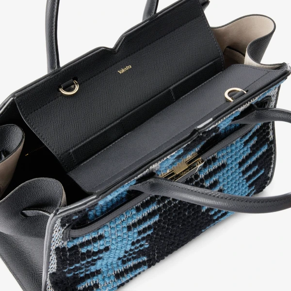 Valextra Milano Sunset Pibiones Two Handles Medium Bag in Black, Niagara Blue and Grey | Totes & Top-Handle Bags | Luxury Shoes 