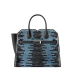 Valextra Milano Sunset Pibiones Two Handles Medium Bag in Black, Niagara Blue and Grey | Totes & Top-Handle Bags | Luxury Shoes 