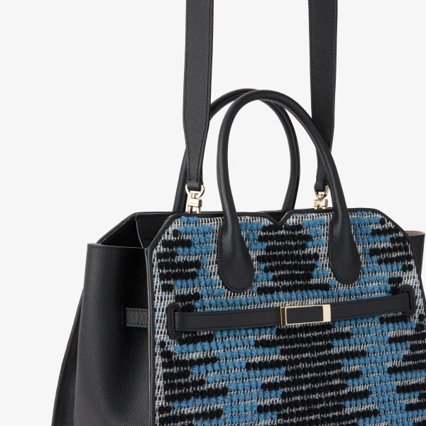 Valextra Milano Sunset Pibiones Two Handles Medium Bag in Black, Niagara Blue and Grey | Totes & Top-Handle Bags | Luxury Shoes 