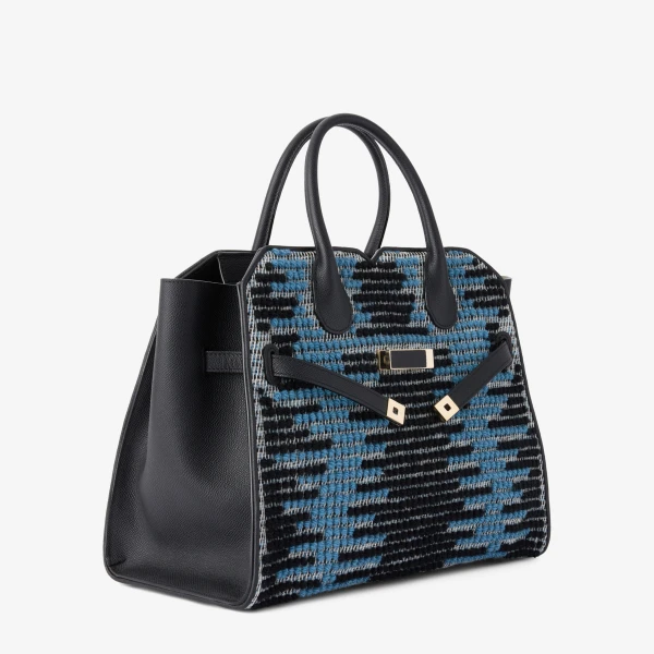 Valextra Milano Sunset Pibiones Two Handles Medium Bag in Black, Niagara Blue and Grey | Totes & Top-Handle Bags | Luxury Shoes 