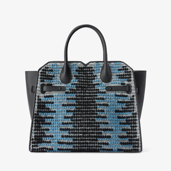 Valextra Milano Sunset Pibiones Two Handles Medium Bag in Black, Niagara Blue and Grey | Totes & Top-Handle Bags | Luxury Shoes 