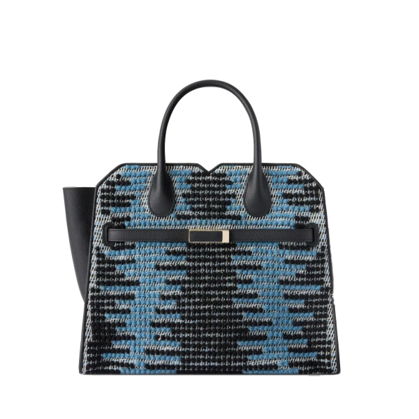 Valextra Milano Sunset Pibiones Two Handles Medium Bag in Black, Niagara Blue and Grey | Totes & Top-Handle Bags | Luxury Shoes 