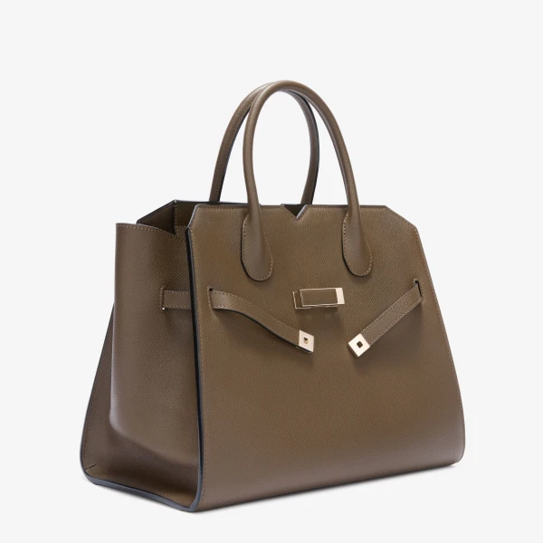 Valextra Milano Two Handles Medium Bag in Khaki | Totes & Top-Handle Bags | Luxury Shoes 
