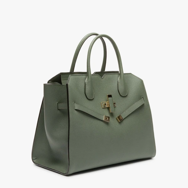 Valextra Milano Two Handles Medium Bag in Musk Green | Totes & Top-Handle Bags | Luxury Shoes 