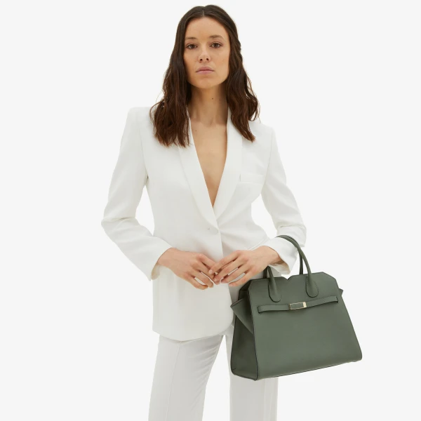 Valextra Milano Two Handles Medium Bag in Musk Green | Totes & Top-Handle Bags | Luxury Shoes 