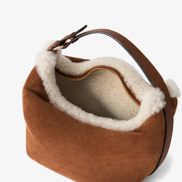 Valextra Mochi Suede Shearling Top Handle Mini Bag in Chocolate Brown | Mini Bags | Luxury Shoes 